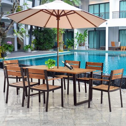 Tangkula 7PCS Outdoor Dining Set, Patio Dining Furniture Set with Sturdy Steel Frame - HW65220+
