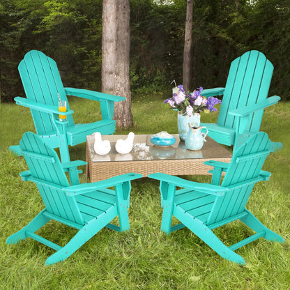 Tangkula Adirondack Chair Outdoor, Fade Resistant HDPE Armchairs with Cup Holder - 4*NP10292BK