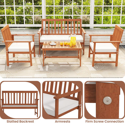 Tangkula 4/8-Piece Acacia Wood Patio Conversation Set - 2*HW73087WH
