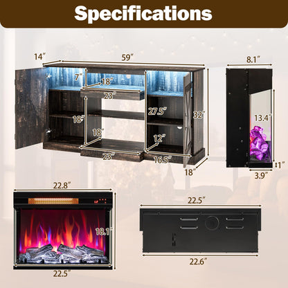 Tangkula 58” Fireplace TV Stand with 23” 3-Side Glass Electric Fireplace - HV10482CF+FP10806US-BK