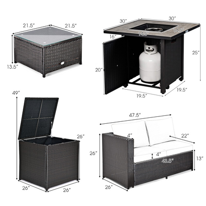 Tangkula 5-Piece Patio Furniture Set with 30 Inches Gas Fire Pit Table - OP70520+HW66714BTU+