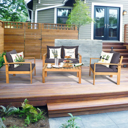 Tangkula Outdoor Conversation Sofa and Table Set with Water Resistant Cushions - HW64146+