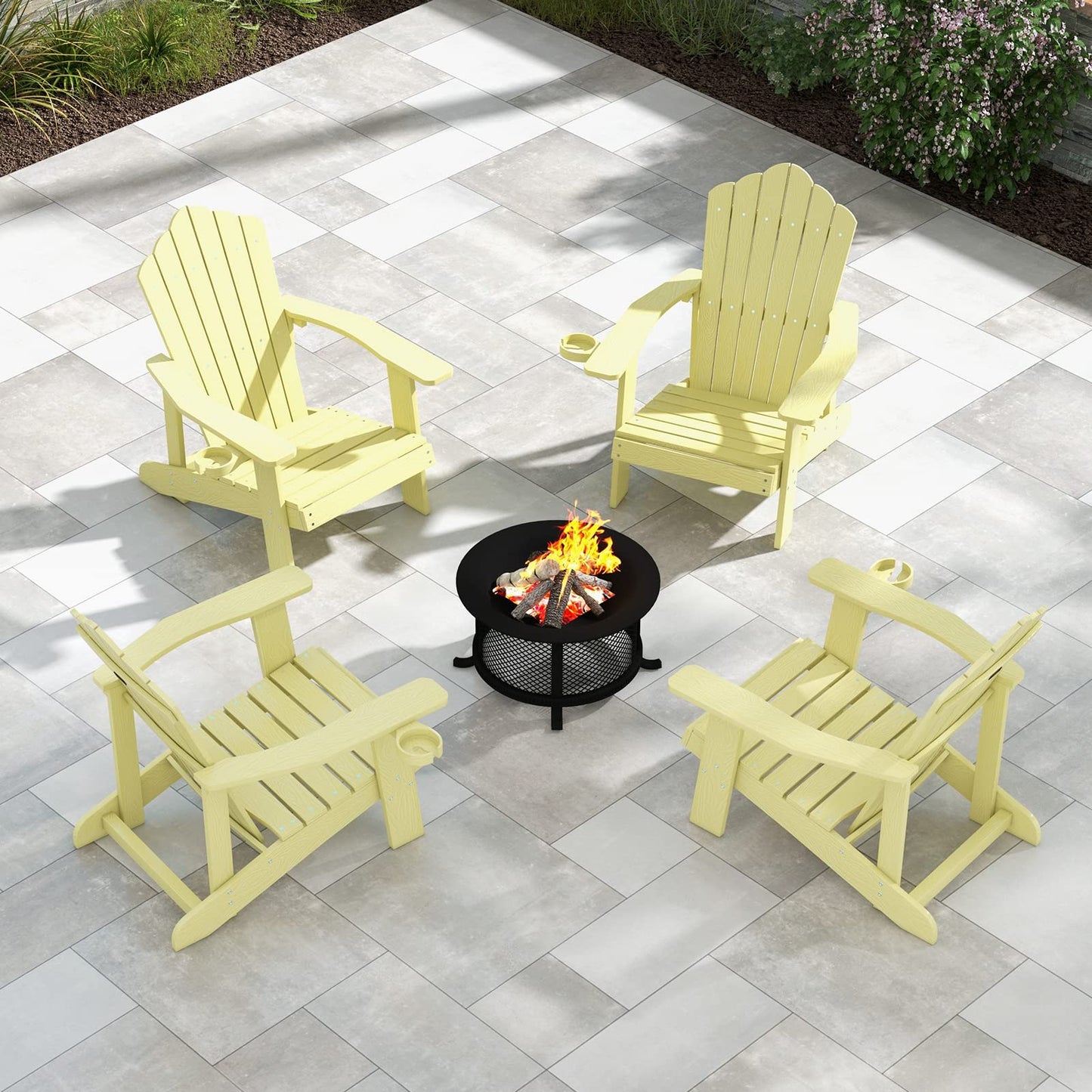 Tangkula Oversized Adirondack Chair, Patio Lounge Chairs w/Adjustable Cup Holder - NP10983BK