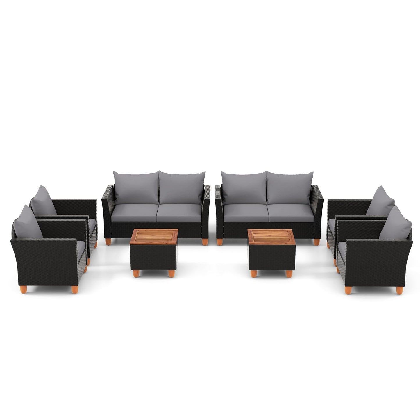 Tangkula Outdoor Conversation Set, Patio Cushioned Chairs w/Storage Coffee Table - HW72334WH+