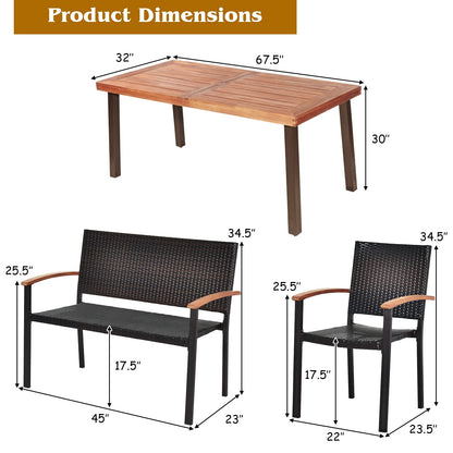 Tangkula 5 Pieces Wicker Patio Dining Set, Patiojoy Outdoor Rattan Backyard Porch Garden Dining Set - HW66354+2*OP70702+OP70689