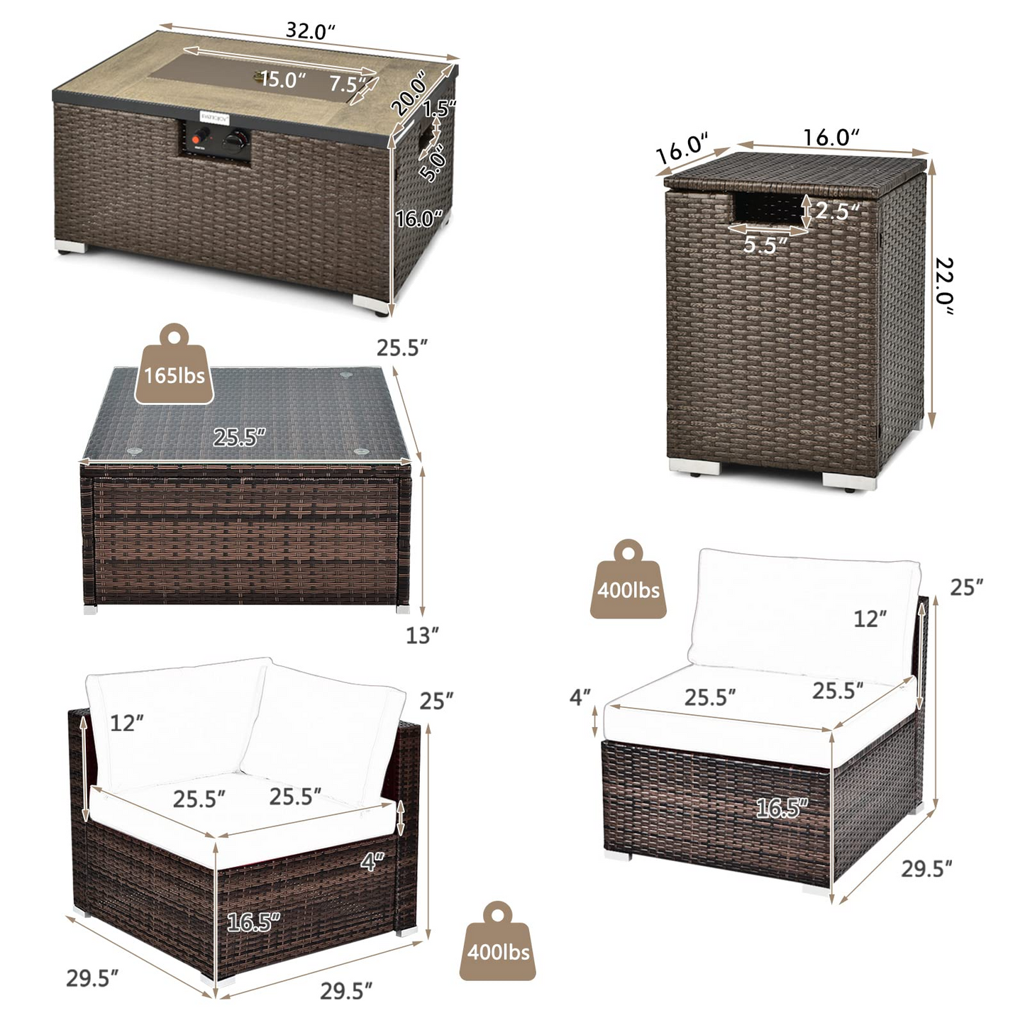 Tangkula 8 Piece Outdoor Wicker Sofa Set, Patio Rattan Conversation Set - NP10261CF+HW67937WHA+