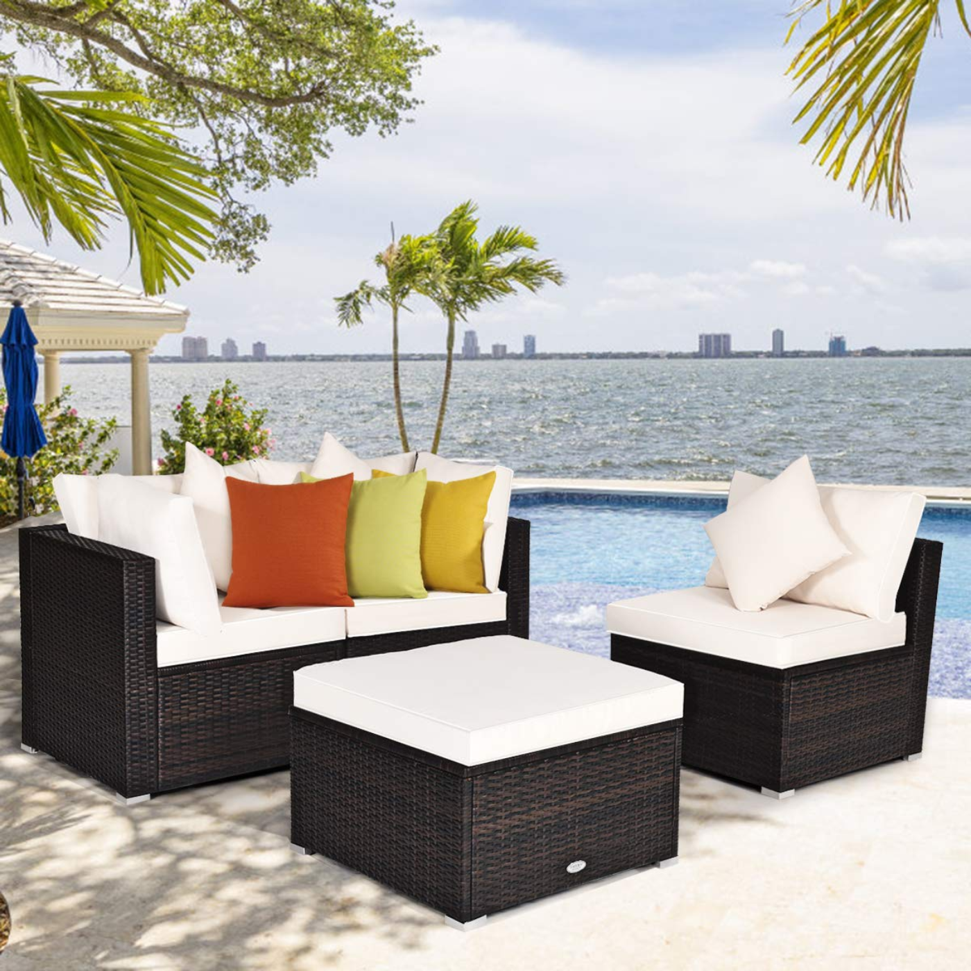 Tangkula Patio Rattan Sofa Set, Outdoor Wicker Sectional Furniture Set - HW63754+