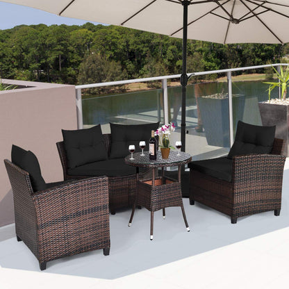 Tangkula 4-Piece Patio Furniture Set, C-Shape Outdoor Wicker Sectional Sofa Set - HW66920BK+