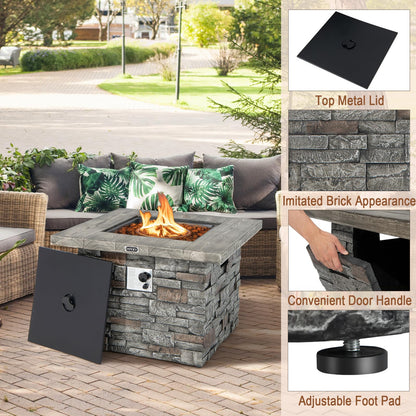 Tangkula 34.5 Inch Faux Stone Propane Fire Pit Table - NP10630WL-GR