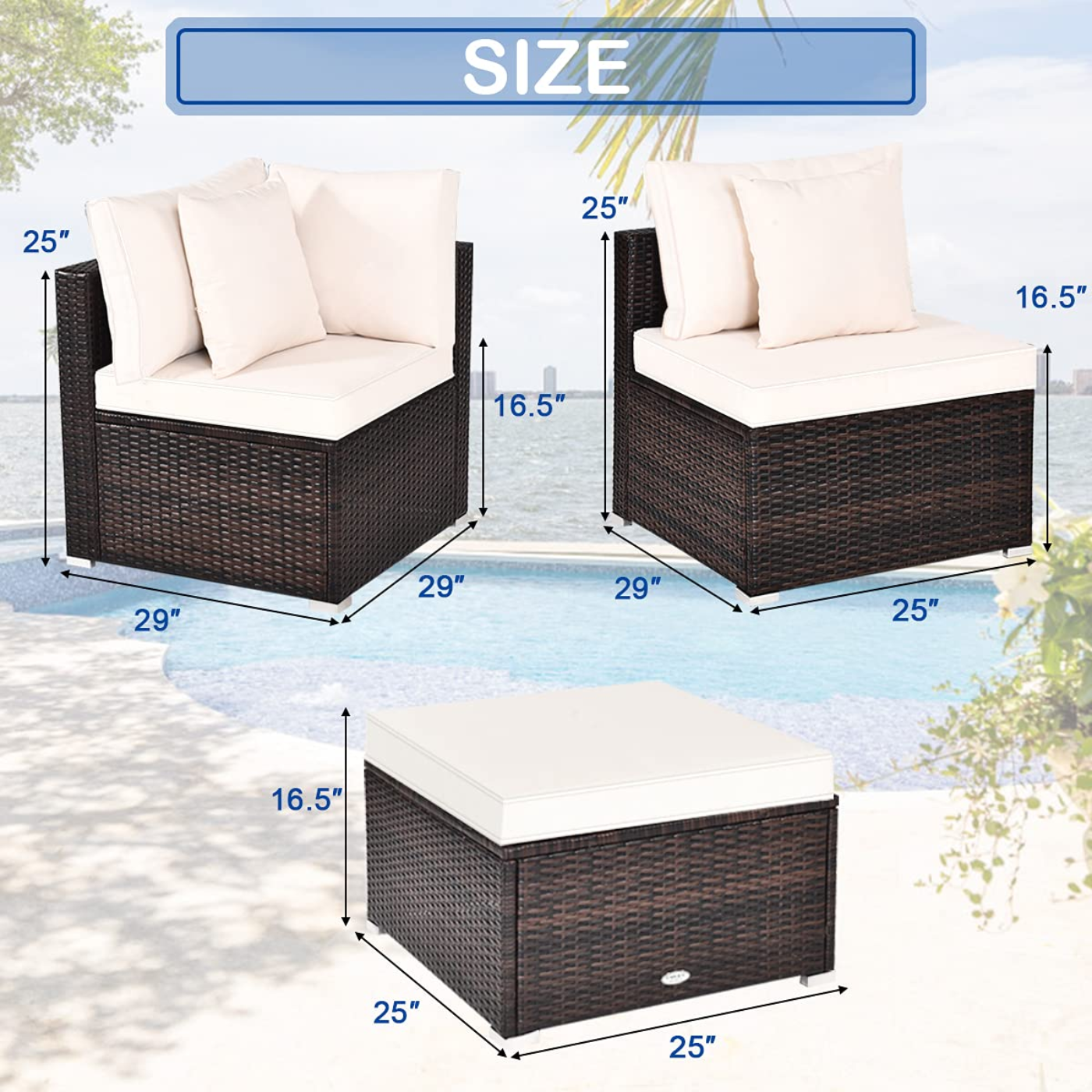 Tangkula Patio Rattan Sofa Set, Outdoor Wicker Sectional Furniture Set - HW63754+