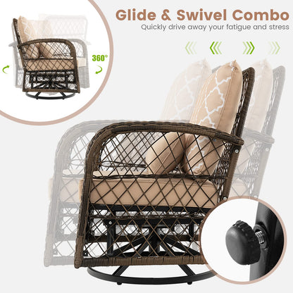 Tangkula 3-Piece Patio Swivel Rocker Set, Wicker Swivel Rocking Chairs - NP10975MS+
