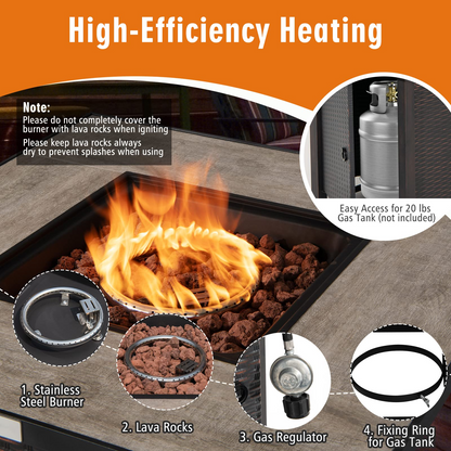 Tangkula 5-Piece Patio Furniture Set with 30 Inches Gas Fire Pit Table - OP70520+HW66714BTU+