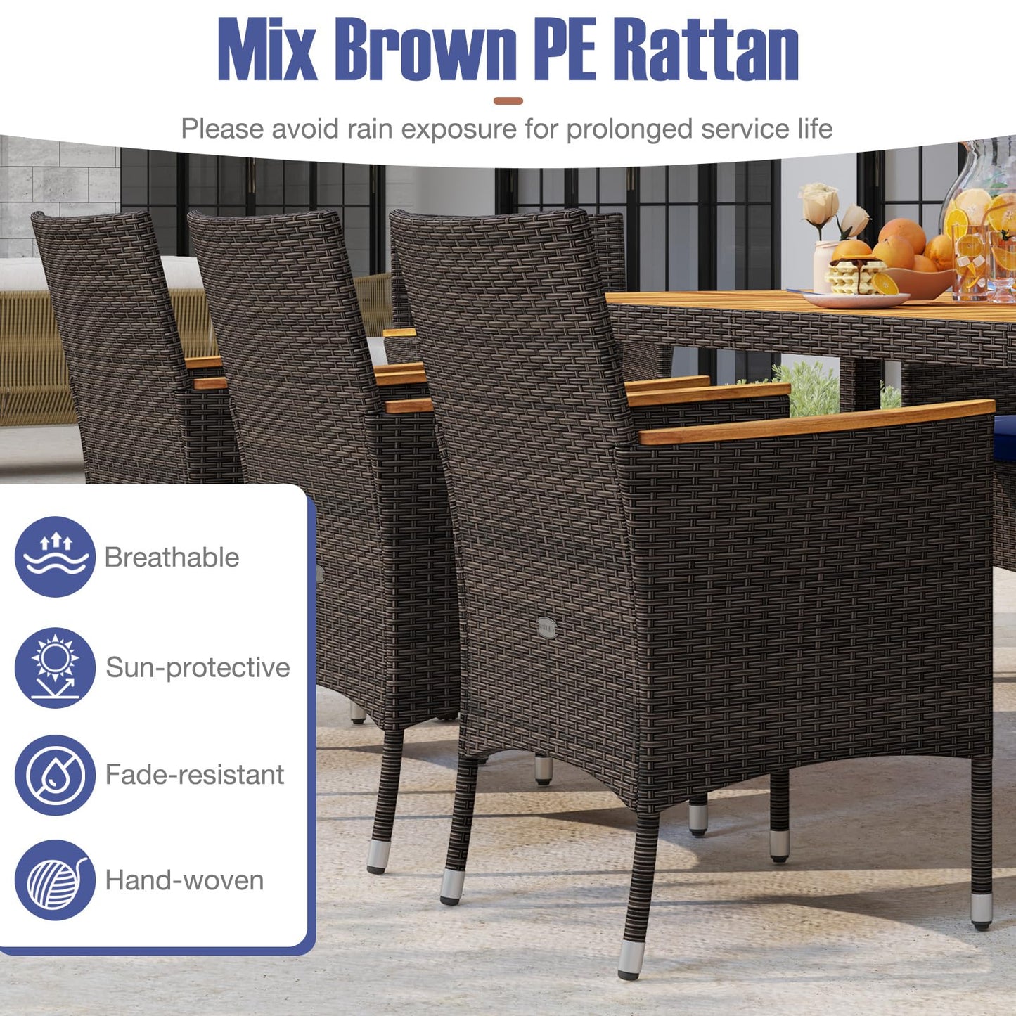 Tangkula 9 Pieces Patio PE Wicker Dining Set - HW73184WH+