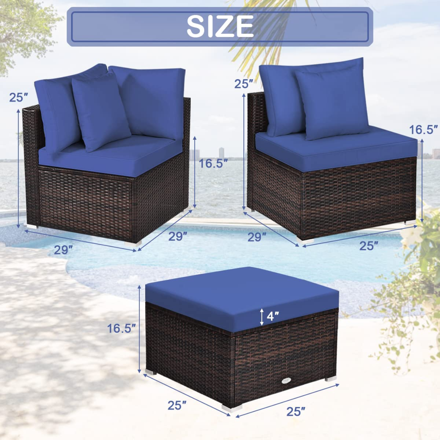 Tangkula Patio Rattan Sofa Set, Outdoor Wicker Sectional Furniture Set - HW63754+