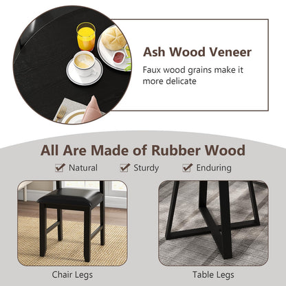 Tangkula Round Dining Table Set , Dinette Set with Table and Padded PU Chairs - KC57274BK+KC57108BK