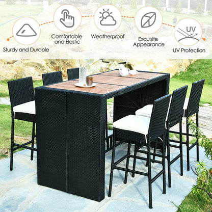 Tangkula 7 Pieces Outdoor Wicker Bar Set, Rattan Dining Set - HW63219+