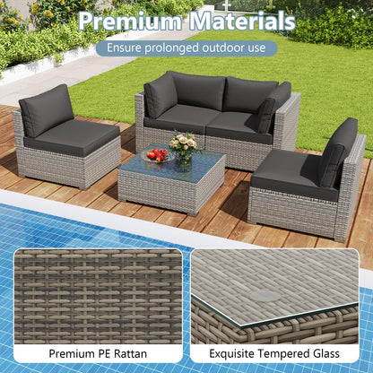 Tangkula 5-Piece Outdoor Patio Sectional Sofa Couch - HW73141GR+