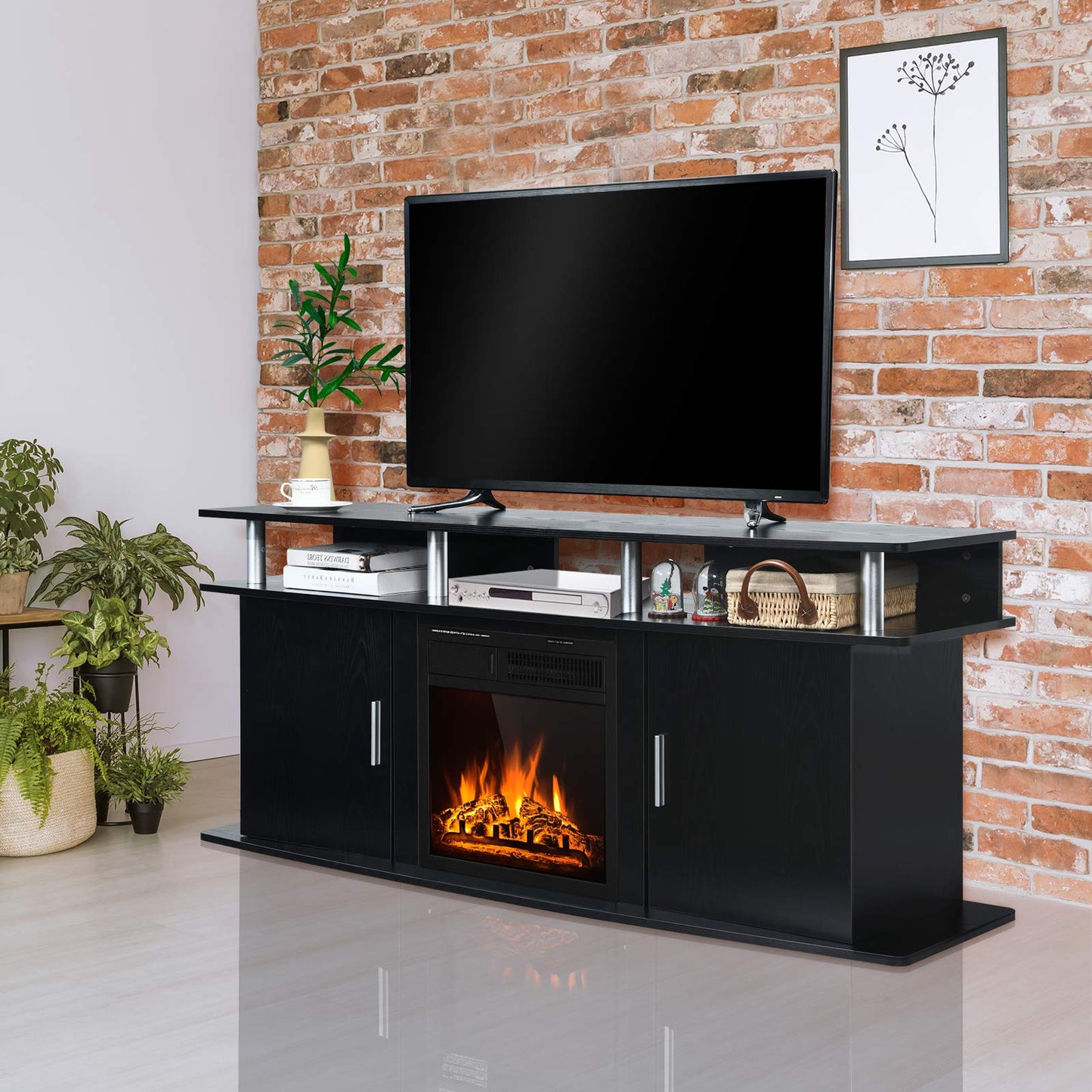 Tangkula Fireplace TV Stand, Living Room Media Console Table - HW66558CF+EP24789