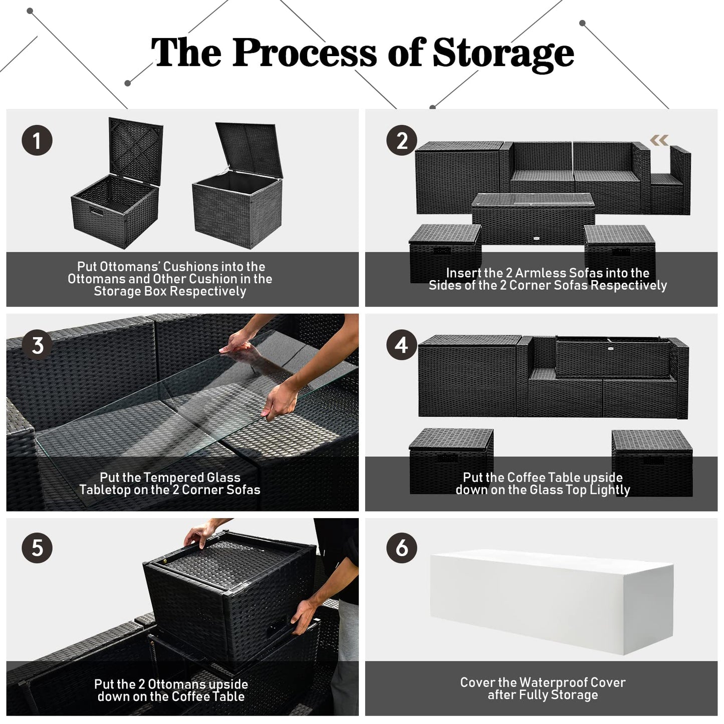 Tangkula 8-Piece Patio Furniture Set with Cover, 2 Ottomans, 2 Armless Sofas & Corner Sofas - HW68605WH+