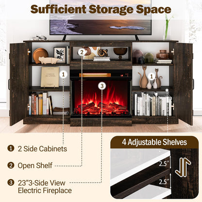 Tangkula 58” Fireplace TV Stand with 23” 3-Side Glass Electric Fireplace - HV10482CF+FP10806US-BK