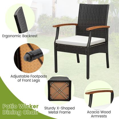 Tangkula Patio Rattan Dining Set for 8, Acacia Wood Table Top - HW71588+2*HW70831-4