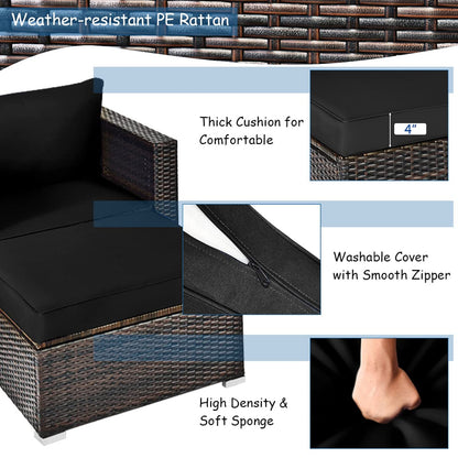 Tangkula 6 Pieces Patio Rattan Sectional Furniture Set, Outdoor Wicker Conversation Set with Glass Coffee Table Sofa Ottoman - HW63877BK+