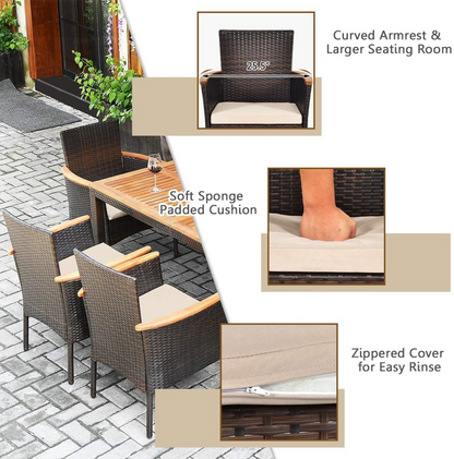 Tangkula 7 Pieces Outdoor Dining Set, Patiojoy Wicker Conversation Set - HW68190A+