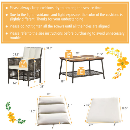 Tangkula Patio Furniture Set with 2-Tier Coffee Table - 2*HW70243WH+