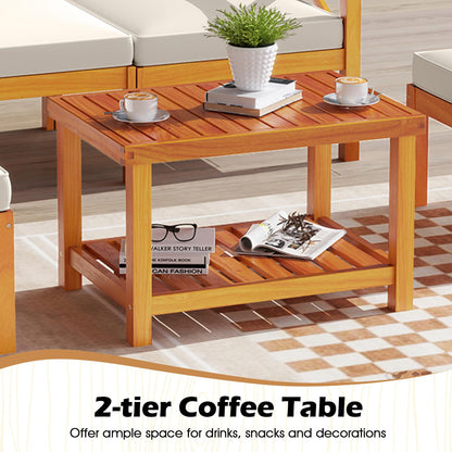 Tangkula 5 Pieces Acacia Wood Patio Chaise Lounge Chair Set with Ottomans and Cushions - HW72989WH+