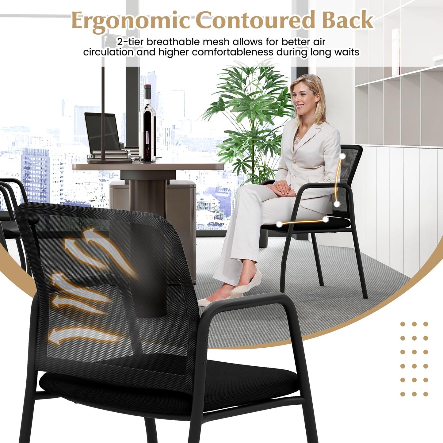 Tangkula Conference Chairs, Office Guest Chairs with Ergonomic Mesh Backrest - 3*CB10600DK-2