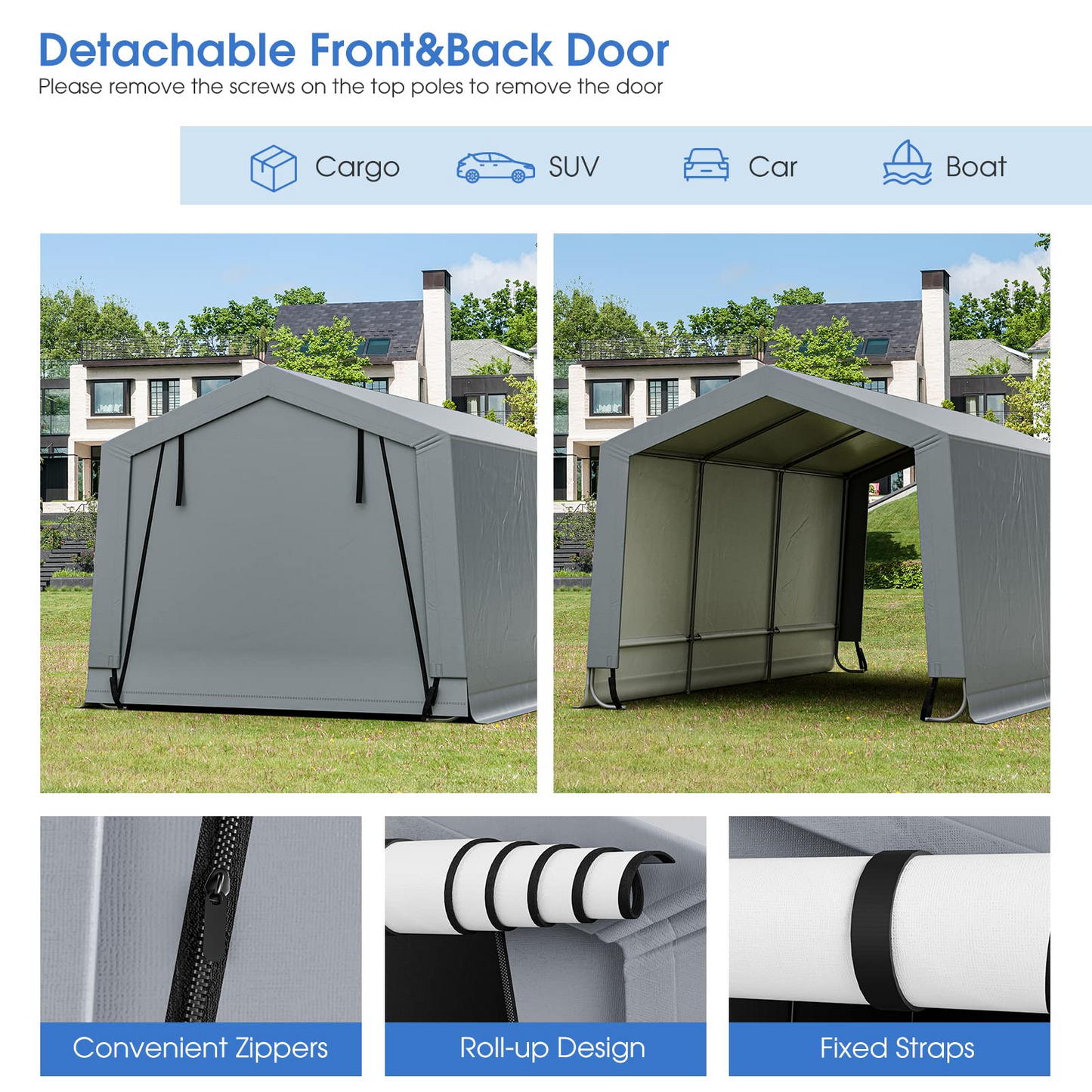 Tangkula 10x16Ft Heavy-Duty Carport, Outdoor Portable Garage with Reinforced Triangular Beams, Galvanized Steel Frame - NP10685GR+