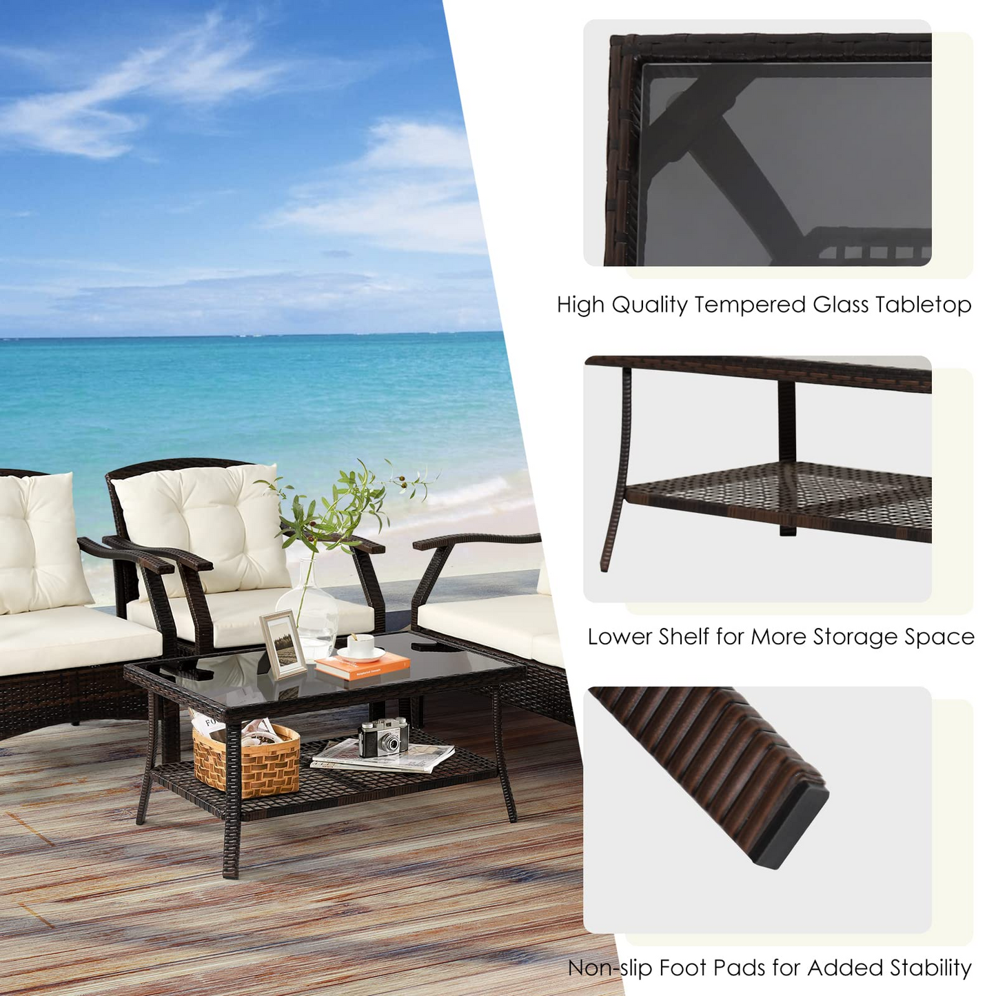 Tangkula Outdoor Rattan Furniture Set, Patiojoy Outdoor Wicker Sofa Set - 2*HW69353+