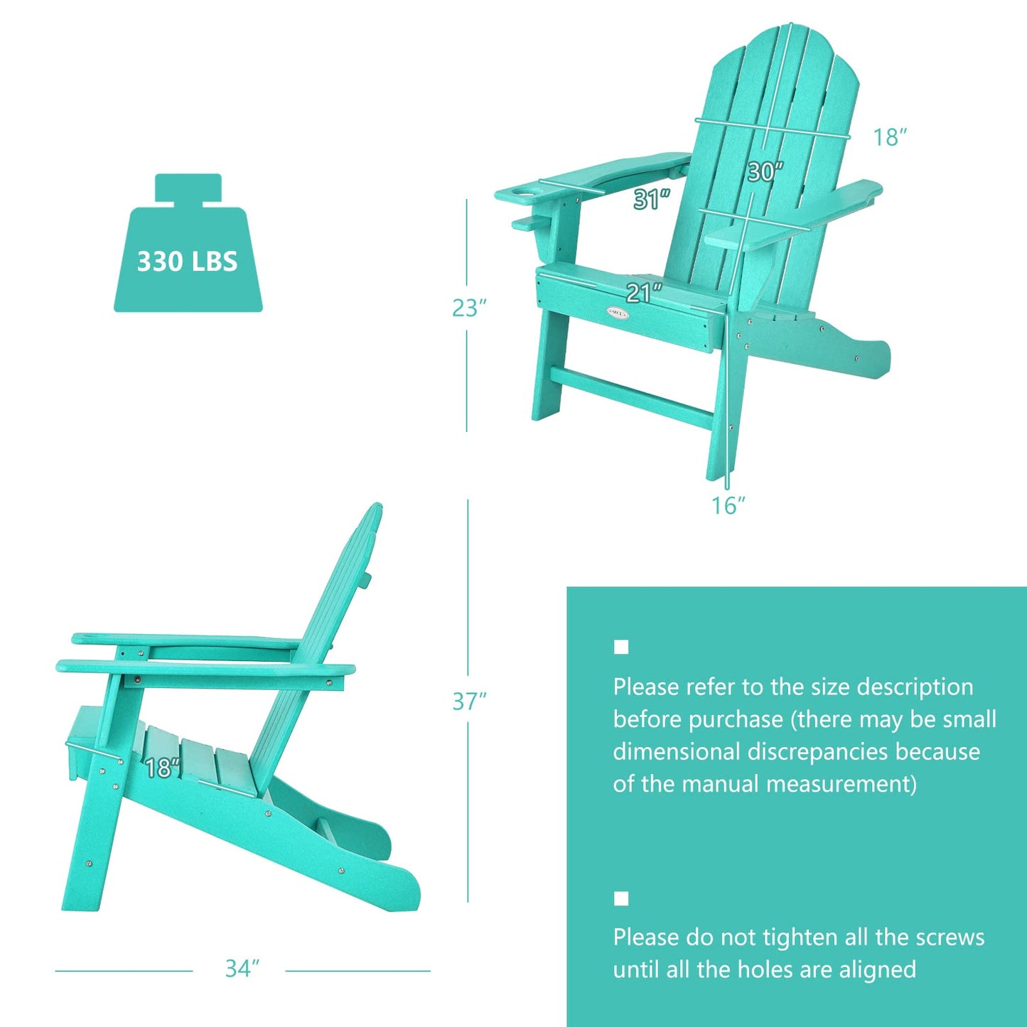 Tangkula Adirondack Chair Outdoor, Fade Resistant HDPE Armchairs with Cup Holder - 4*NP10292BK