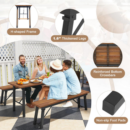 Tangkula Outdoor Dining Table With Benches for 4-6 Persons, No Assembly - HV10581+HV10582