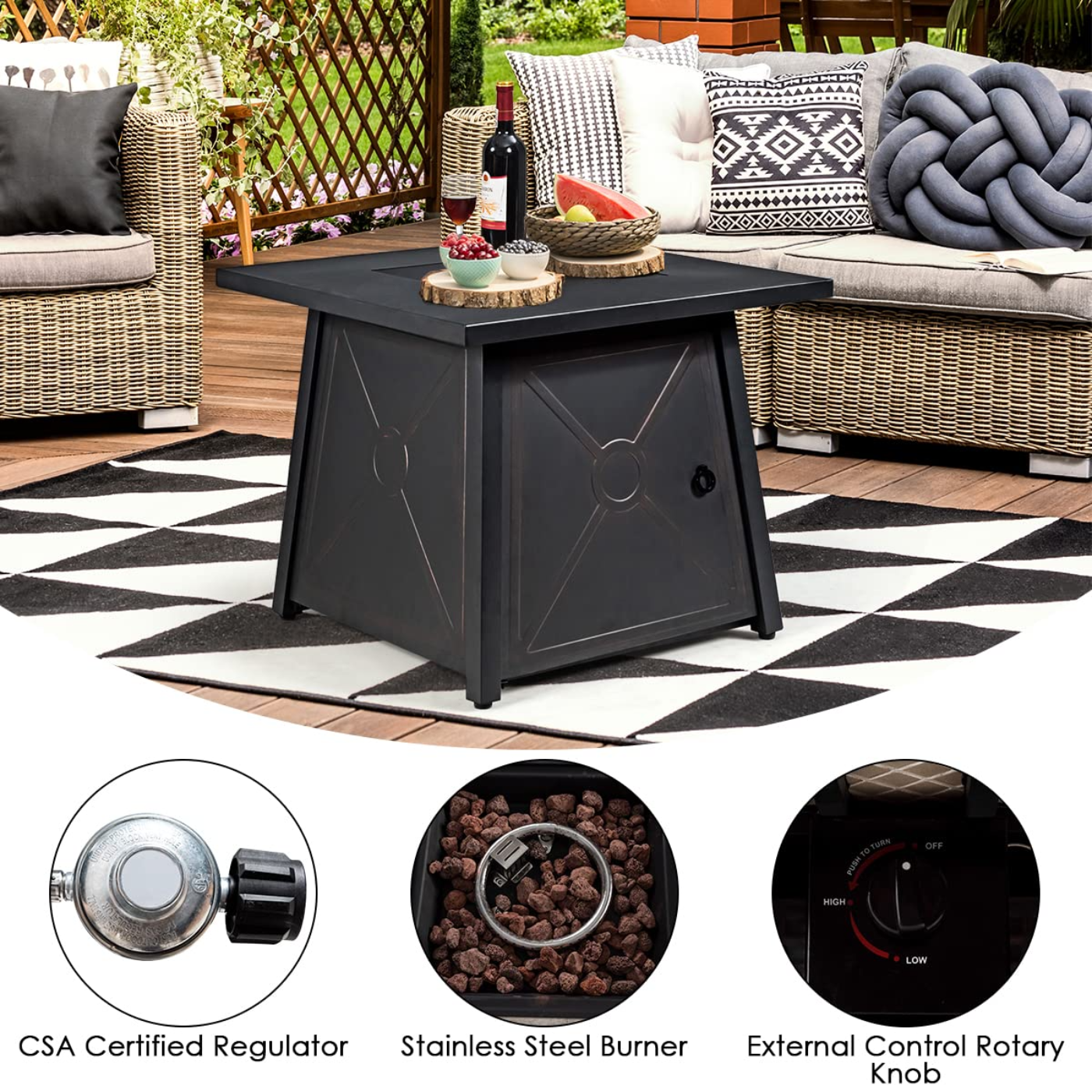 Tangkula 9 Pieces Patio Furniture Set with 30" Propane Fire Pit Table - OP70521+HW68592WH+