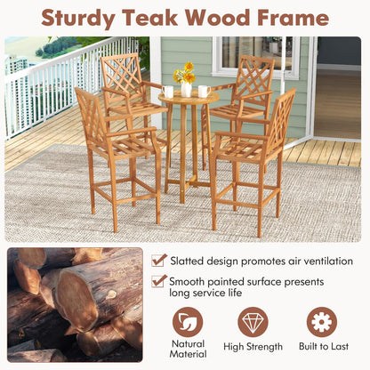 Tangkula 3 Piece Patio Bar Set, Teak Wood Bistro Furniture with Backrest, Armrests & Footrest - 2*JV11957+JV11903