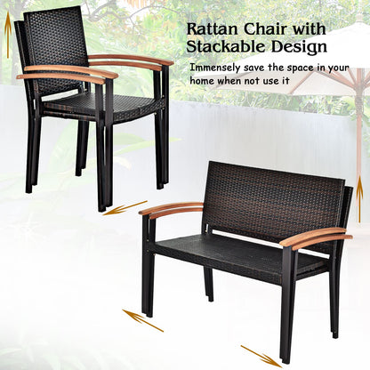 Tangkula 5 Pieces Wicker Patio Dining Set, Patiojoy Outdoor Rattan Backyard Porch Garden Dining Set - HW66354+2*OP70702+OP70689