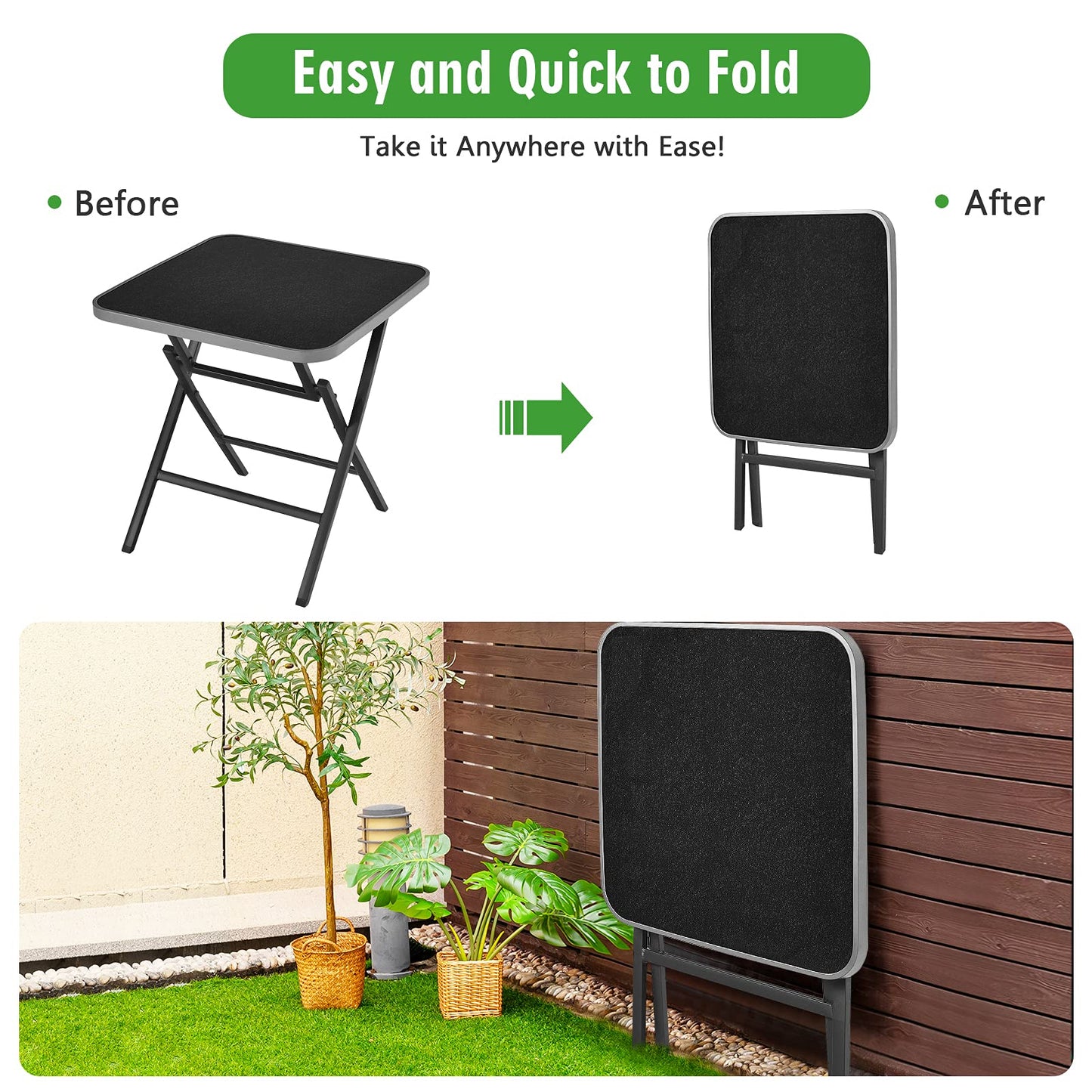 Tangkula 5-Piece Rattan Patio Dining Set, No Assembly Needs, Square Folding Table & 4 Stackable Chairs Set - NP10107+NP10073WL