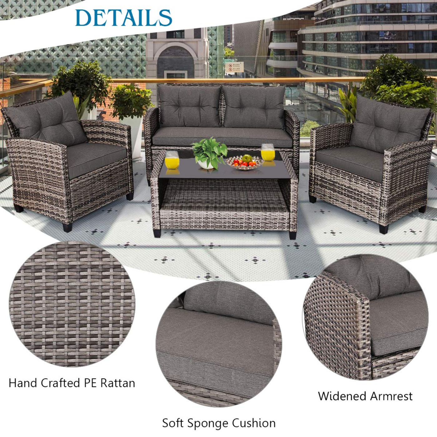 Tangkula Patio Wicker Conversation Furniture Set - HW65630+