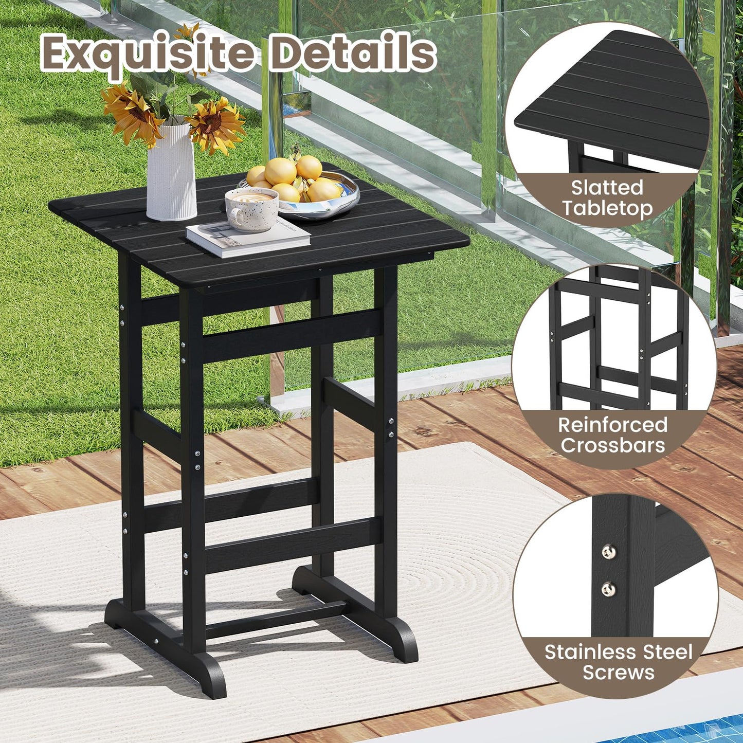 Tangkula 3-Piece Patio HDPE Bar Set - NP12060DK+NP12059DK