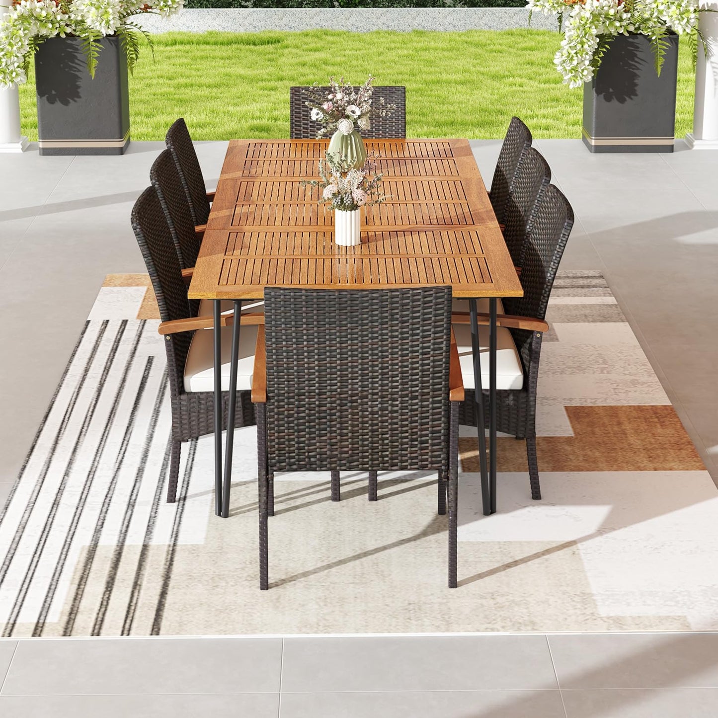 Tangkula 9 Pieces Outdoor Patio Dining Set - HW72245+2*HW70831-4