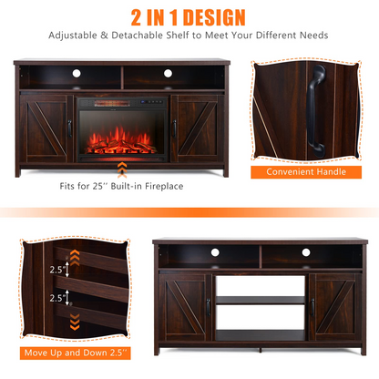 Tangkula Electric Fireplace TV Stand, 59 Inches TV Console - HV10083CF+FP10047US