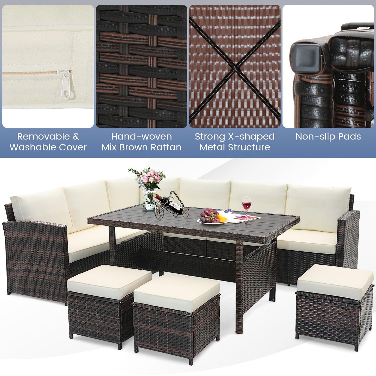 Tangkula 7 Pieces Wicker Patio Furniture Set - HW71243WH+
