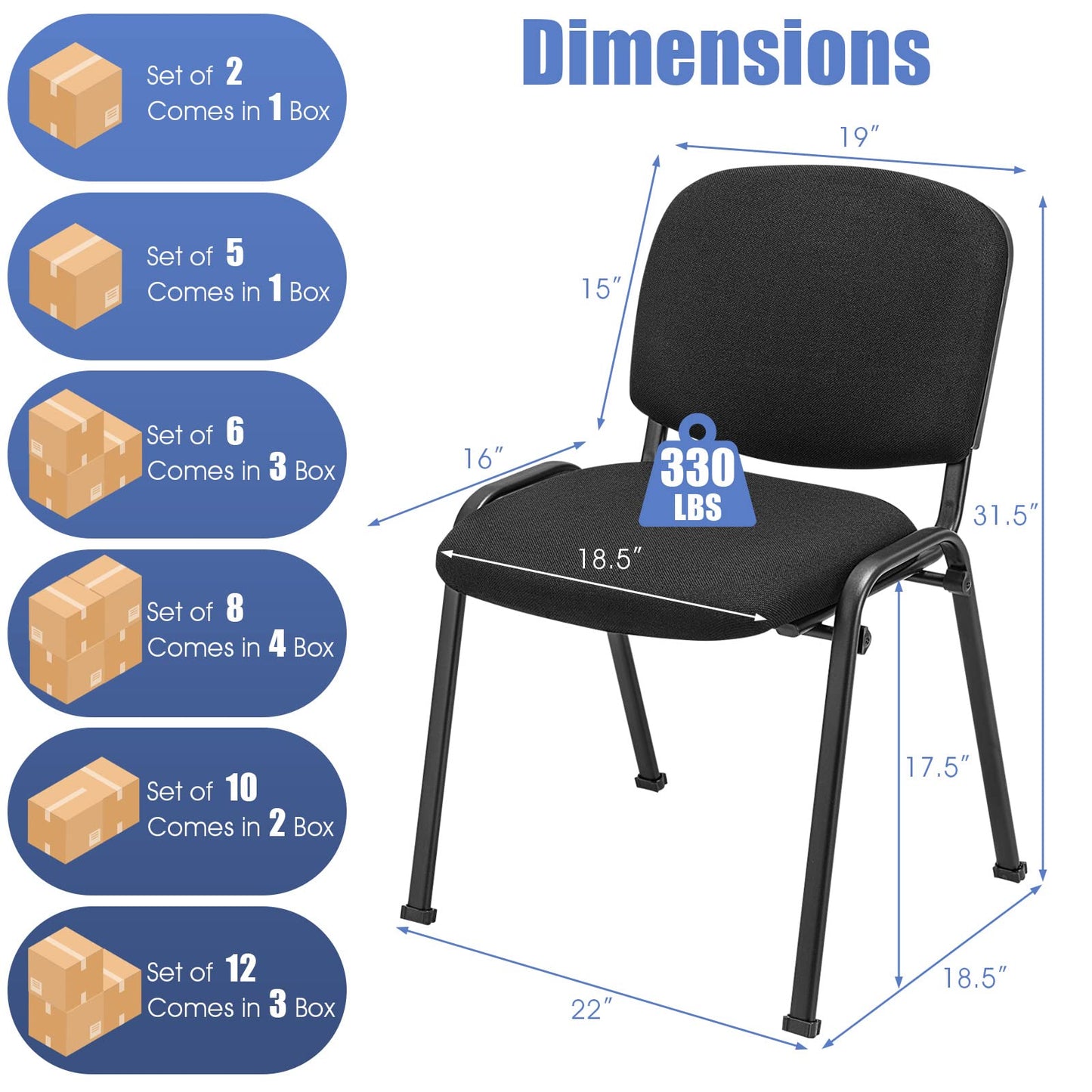 Tangkula Conference Room Chairs, Stackable Office Guest Chairs with Upholstered Back & Seat - CB10444BK-2