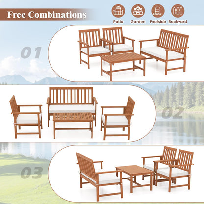 Tangkula 4/8-Piece Acacia Wood Patio Conversation Set - 2*HW73087WH