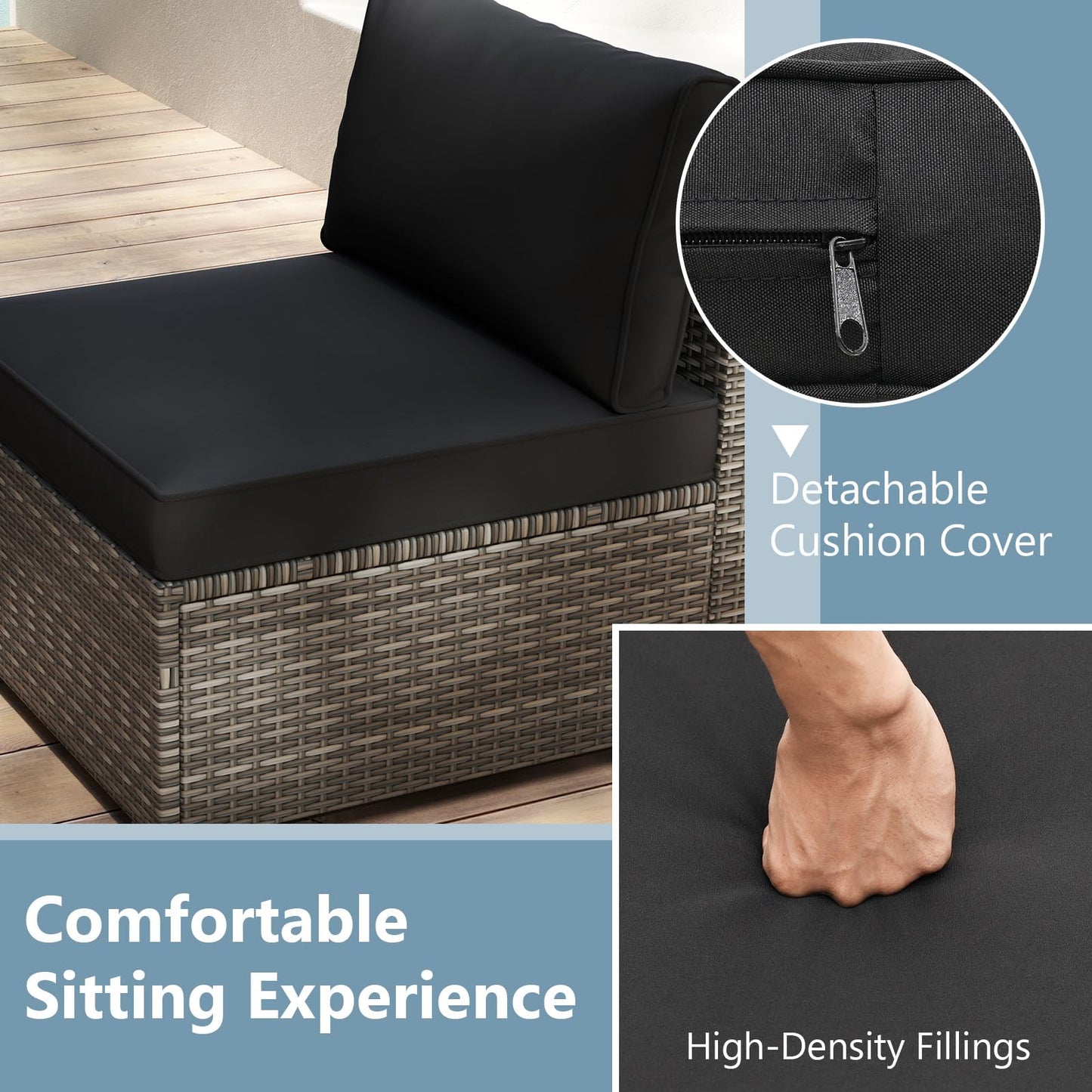 Tangkula 5-Piece Outdoor Patio Sectional Sofa Couch - HW73141GR+