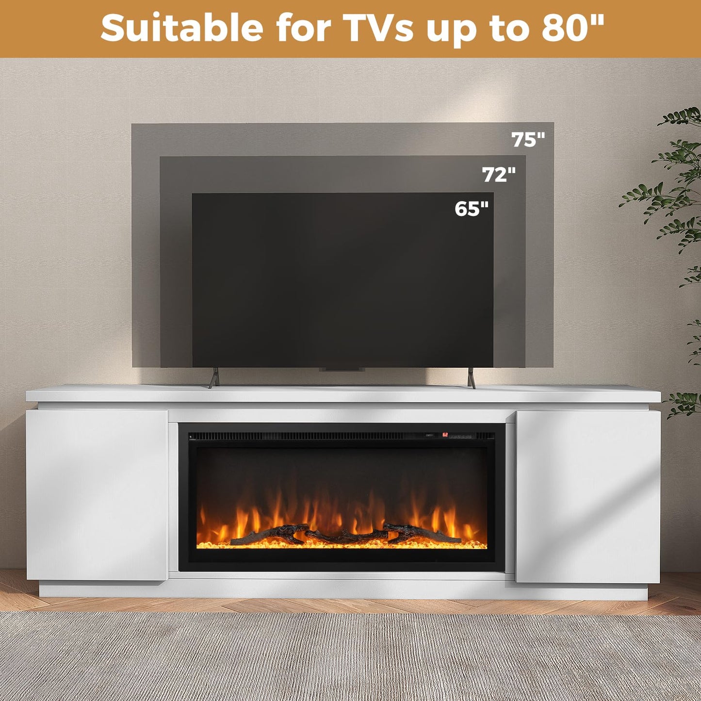 Tangkula Fireplace TV Stand for TVs up to 80" - FP10530US-36+HV10611WH+