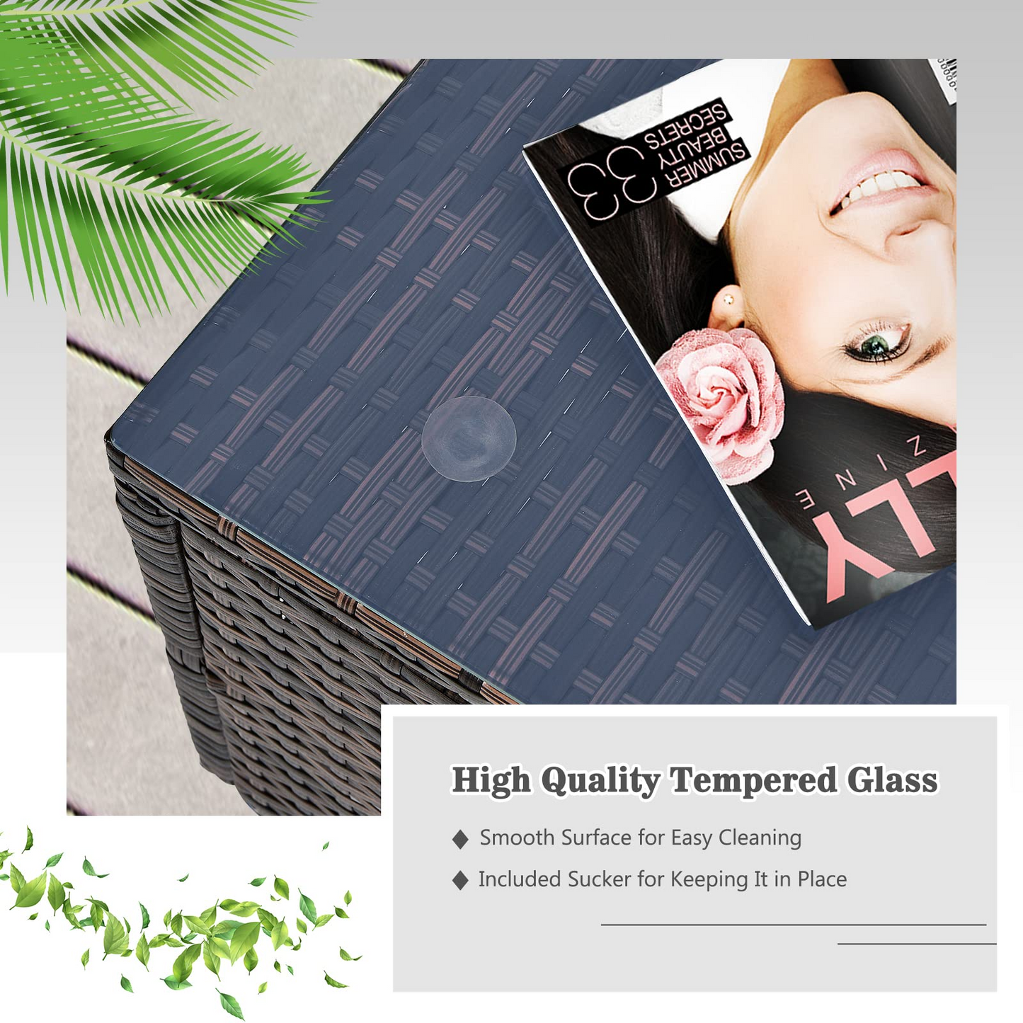 Tangkula 6 Pieces Patio Furniture Set, Outdoor Wicker Conversation Set with Glass Coffee Table - HW67937WH+