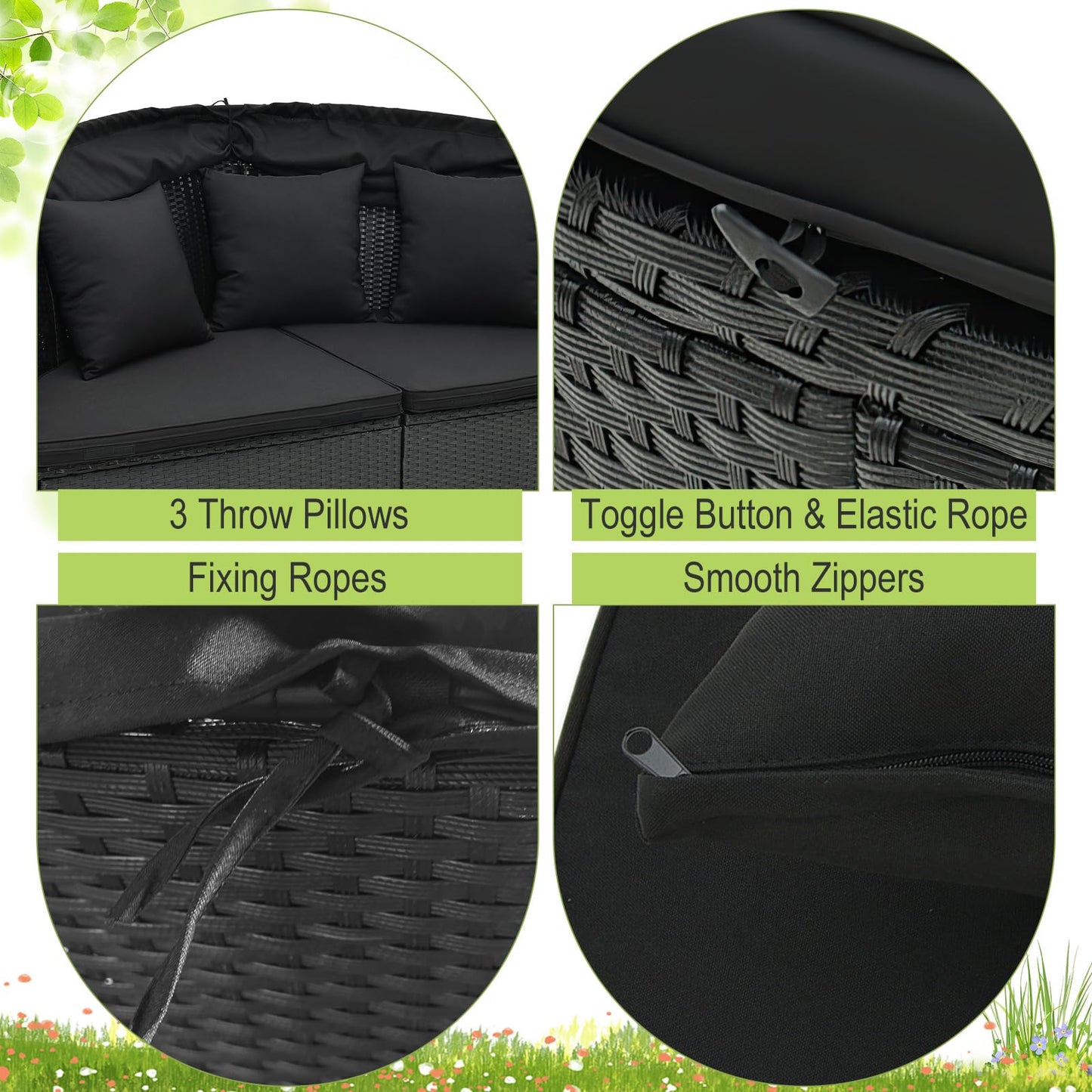 Tangkula Outdoor Patio Round Daybed with Retractable Canopy - HW71564DK+