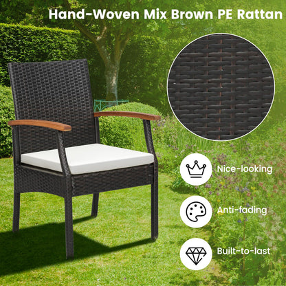 Tangkula Patio Rattan Dining Set for 8, Acacia Wood Table Top - HW71588+2*HW70831-4
